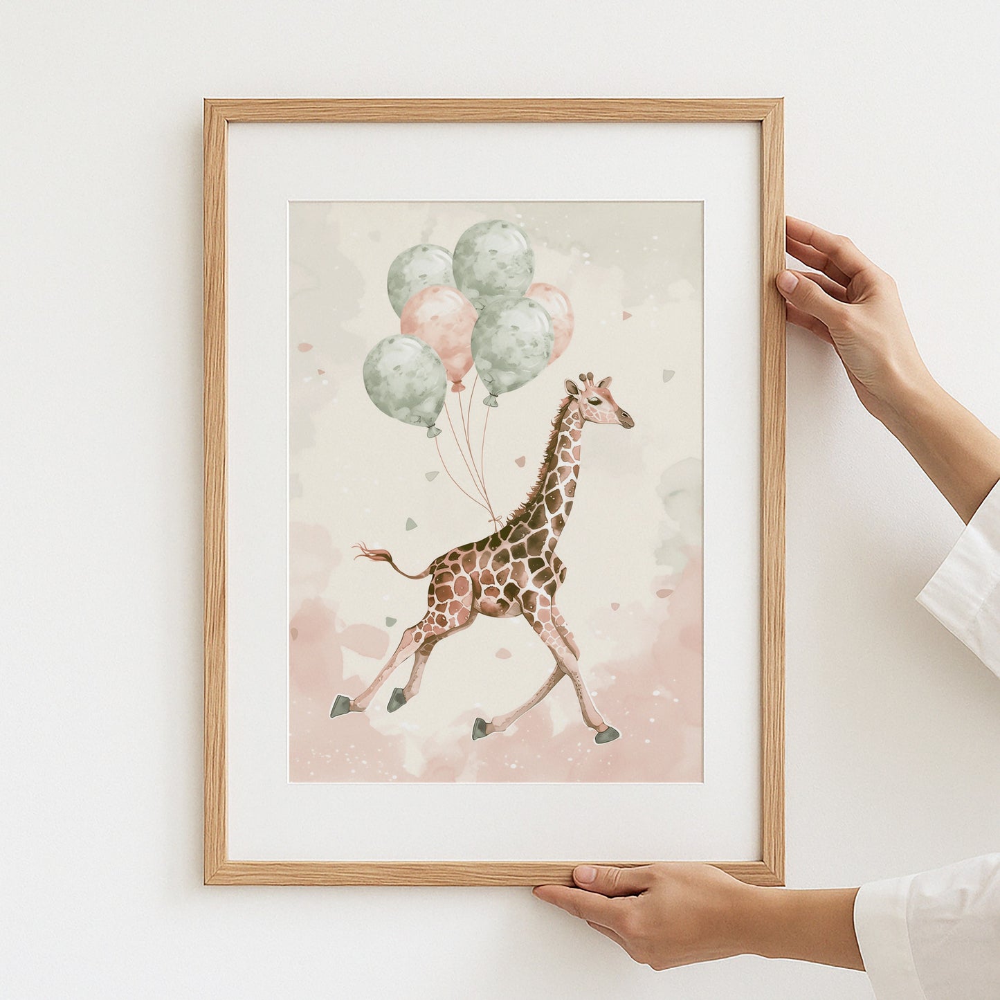 Cute Giraffe with Balloons Wall Art Print product type