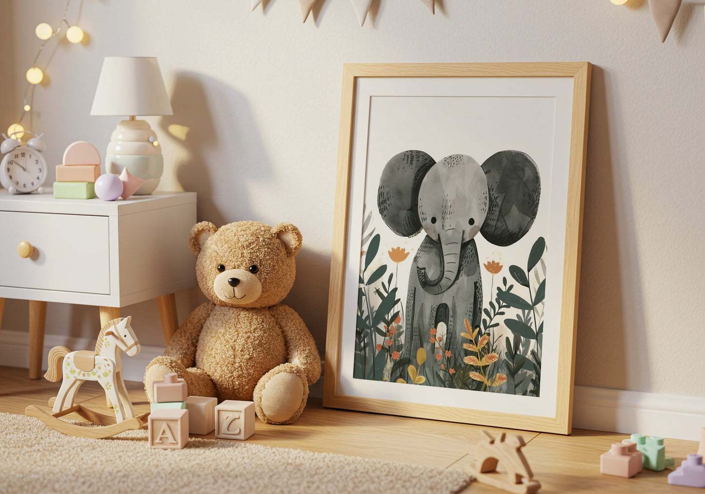 Adorable Elephant Illustration with Floral Decor product type