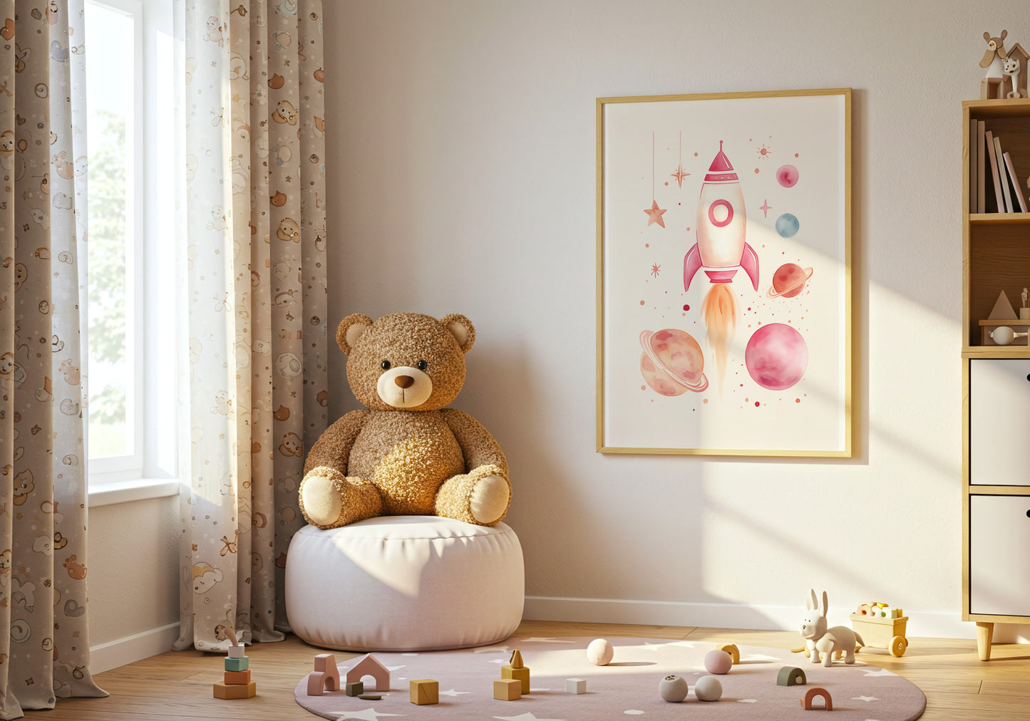 Rocketship and Planets Art Print for Kids Room product type