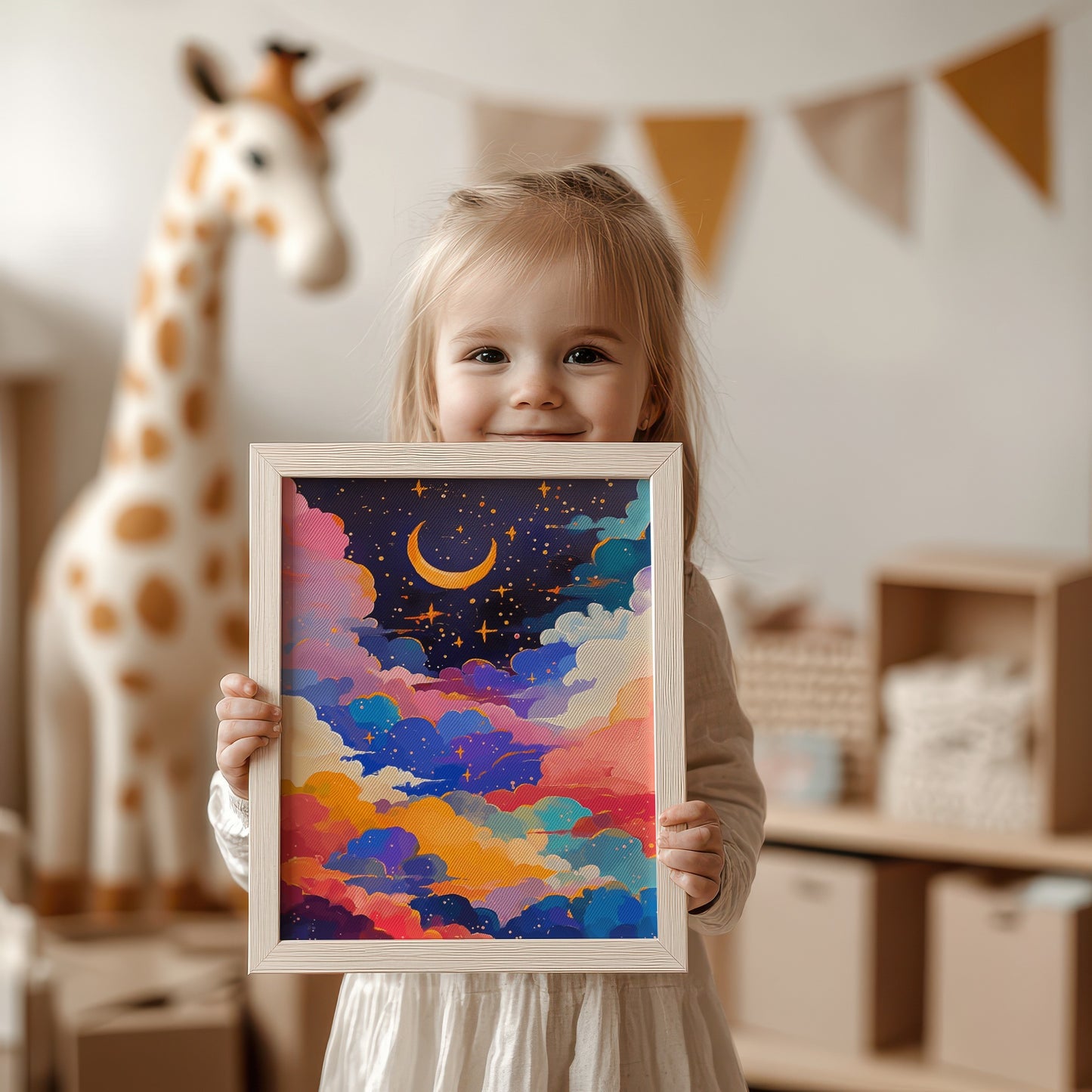 Colorful Sky with Moon and Stars Wall Art product