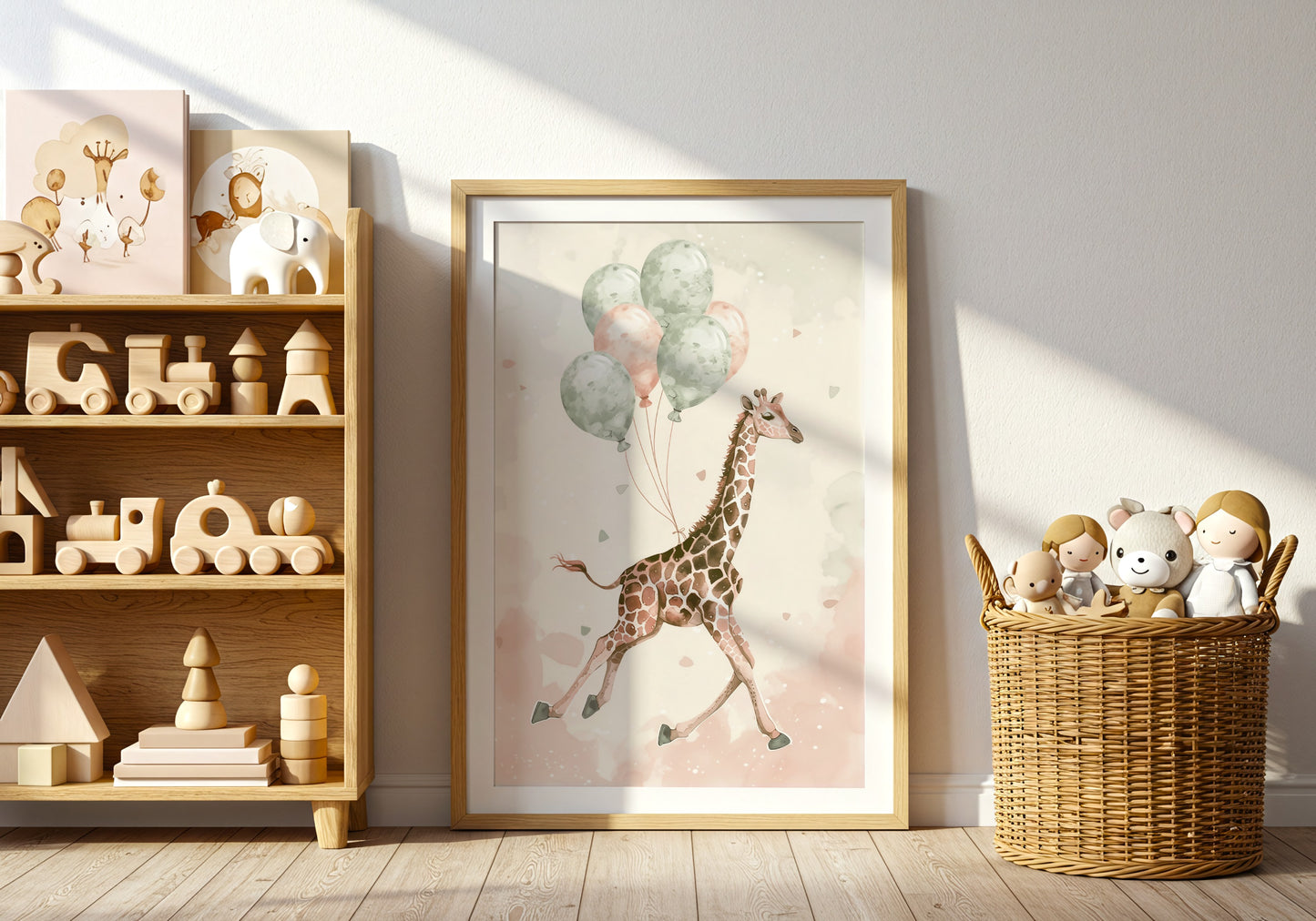 Whimsical Giraffe with Balloons Nursery Wall Art product