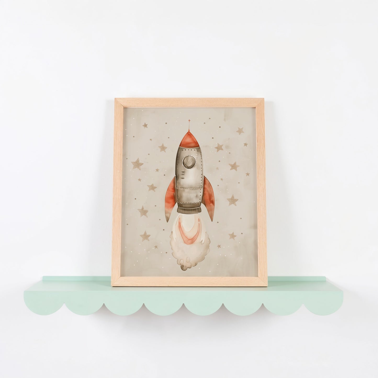 Rocket Ship Illustration with Stars Art Print product type