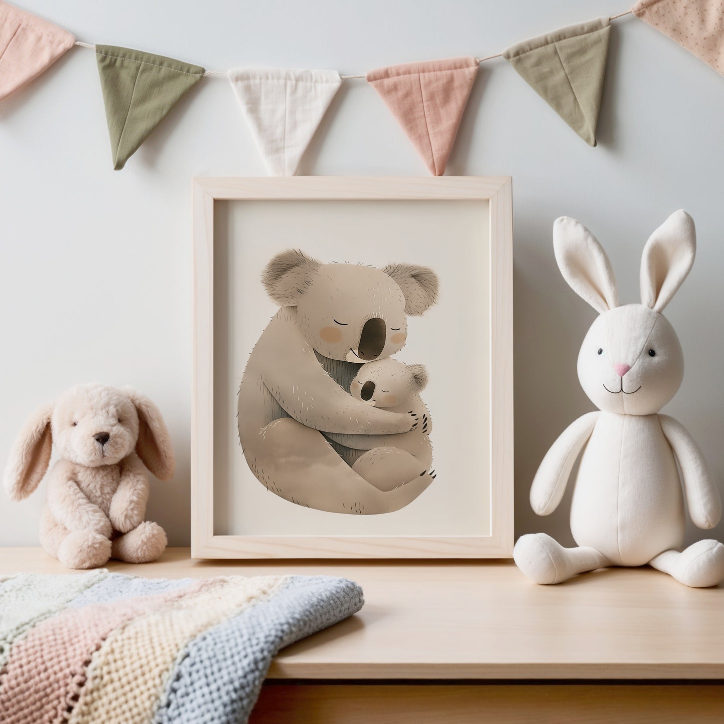 Adorable Koala Bear Hugging Child Wall Art Print product