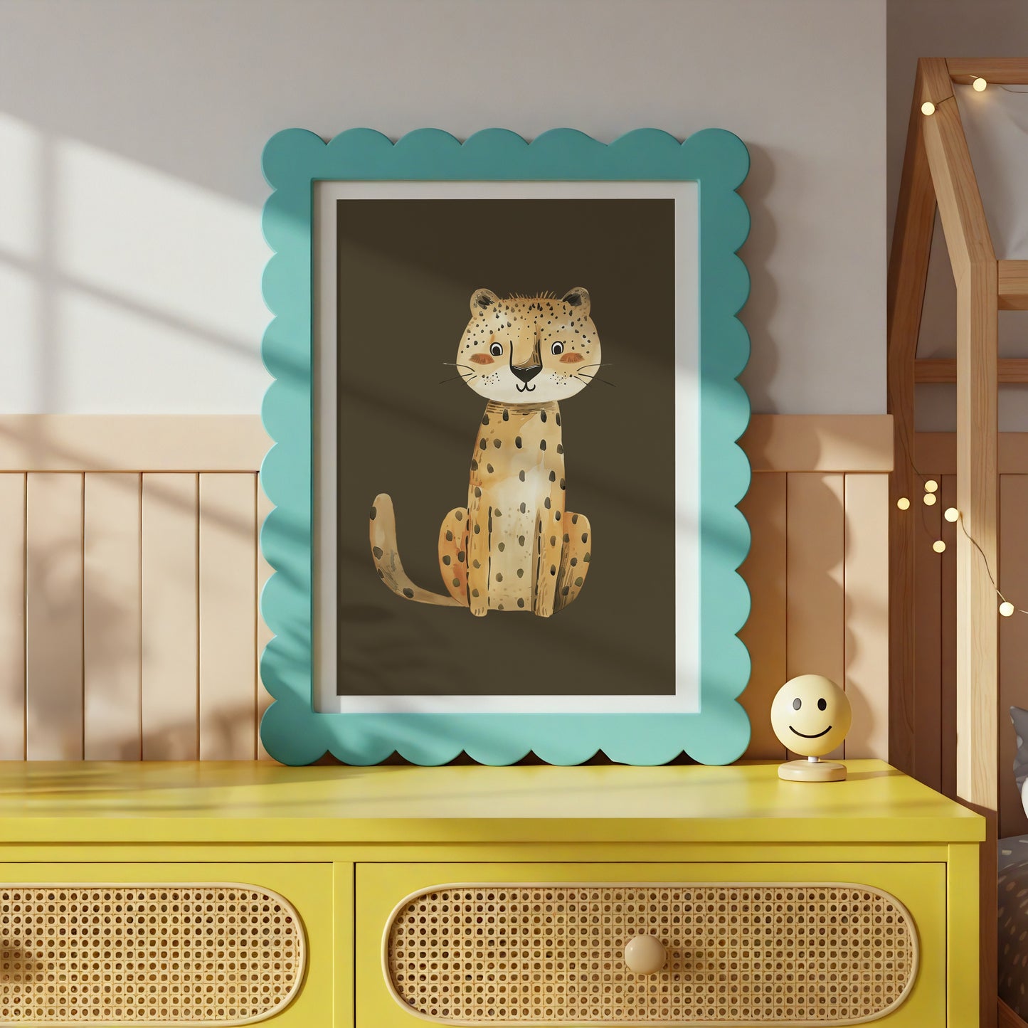 Whimsical Leopard Artwork in Scalloped Frame product