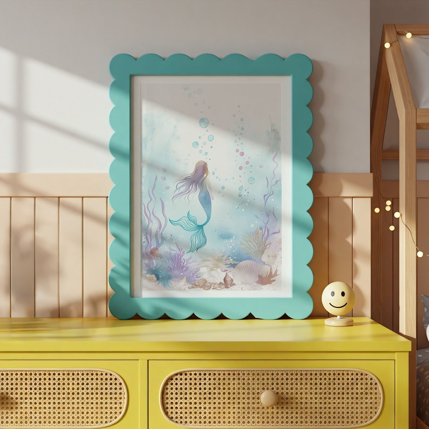 Mermaid Scene in Scalloped Frame Wall Art product