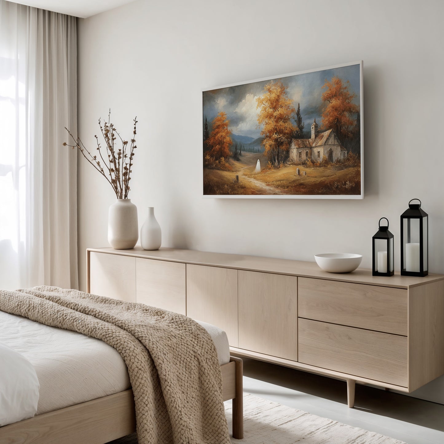 Autumn Landscape Painting, Rustic Home Decor, Wall Art, Vintage Countryside Scene, Canvas Print