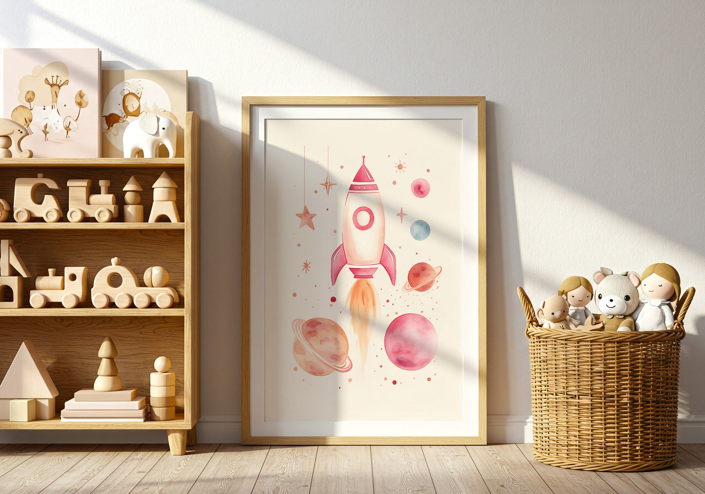 Rocket Spaceship with Planets Kids Room Wall Art product type