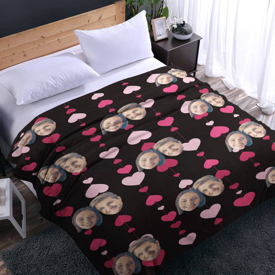 Custom Face and Heart Photo Blanket