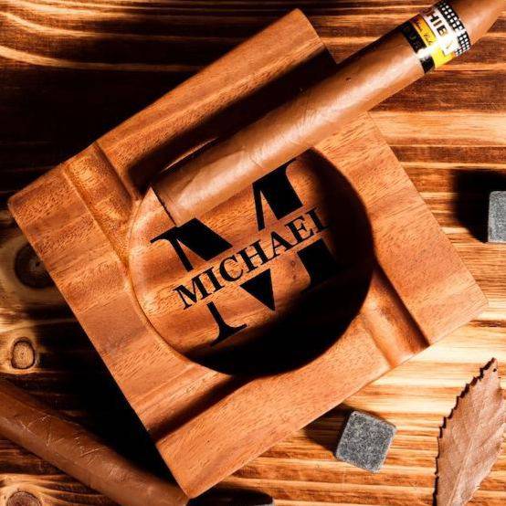 Custom Engraved Walnut Wood Cigar Ashtray