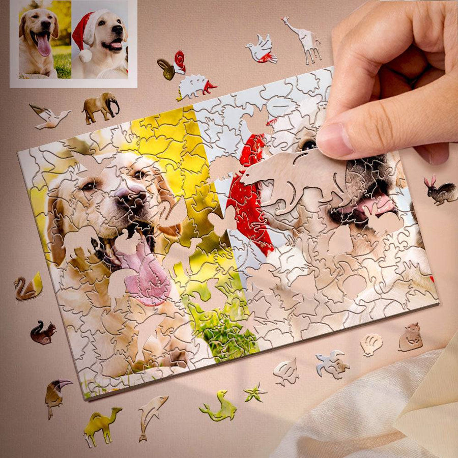 Personalized Photo Wood Jigsaw Puzzle with Animal-Shaped Pieces