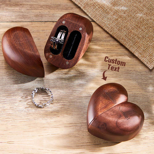 Wooden Heart Shaped Double Ring Box