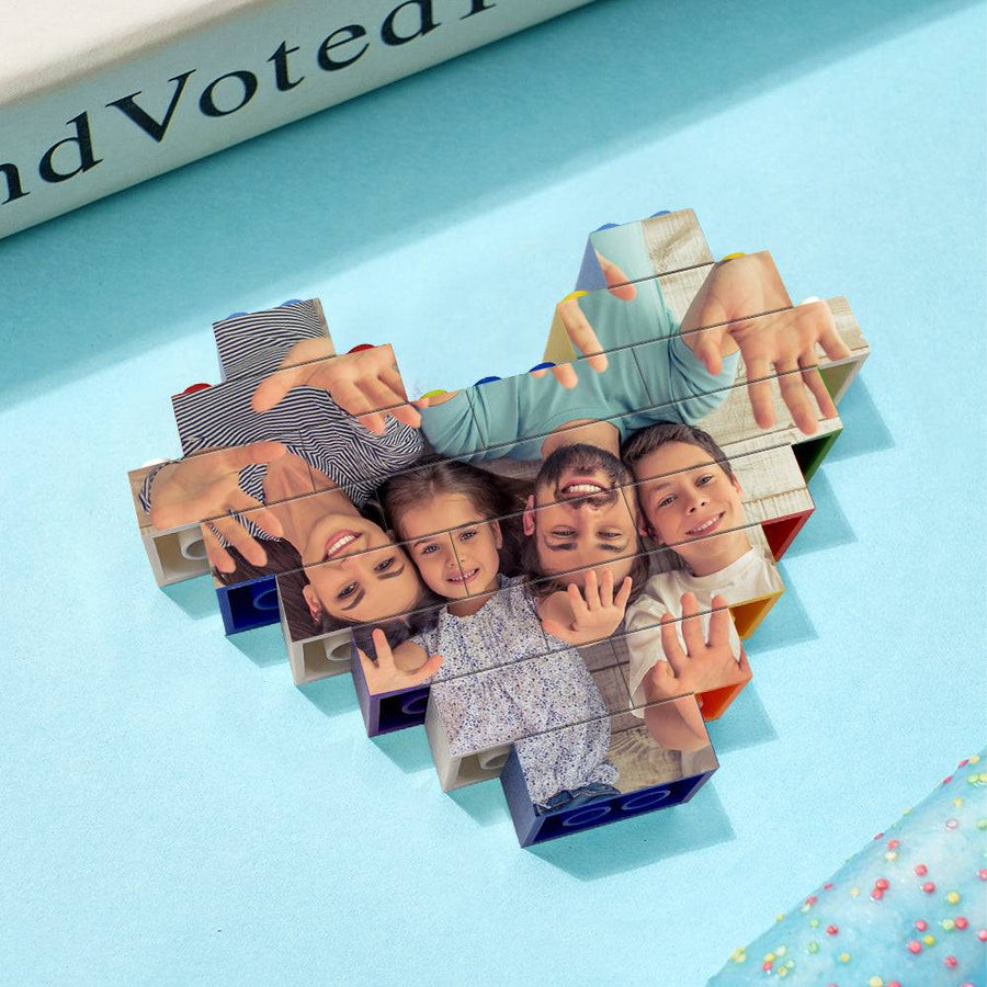 Custom Heart-Shaped Photo Building Brick Display