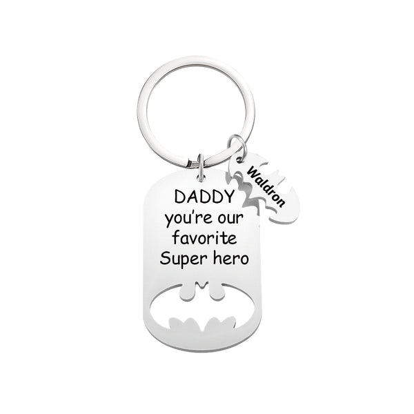 Personalized Superhero Dad Keychain with Kids' Names