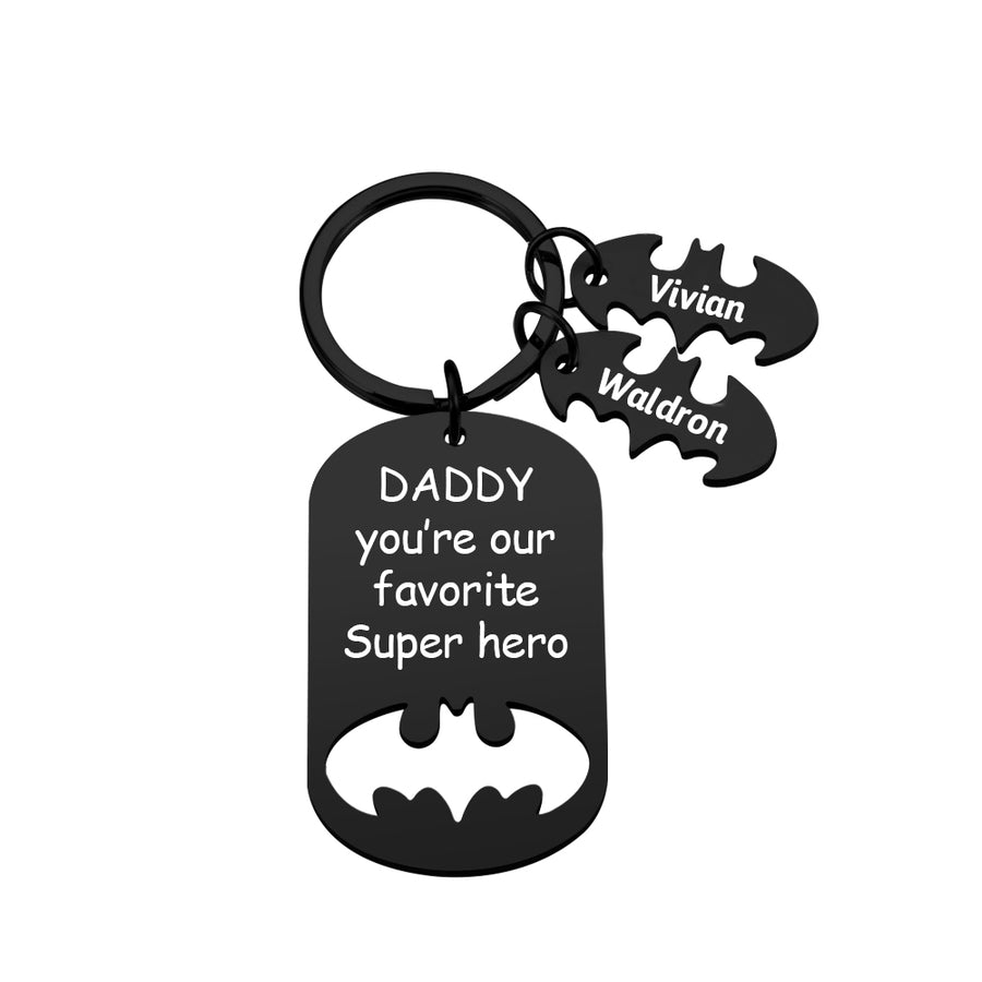 Personalized Superhero Dad Keychain with Kids' Names