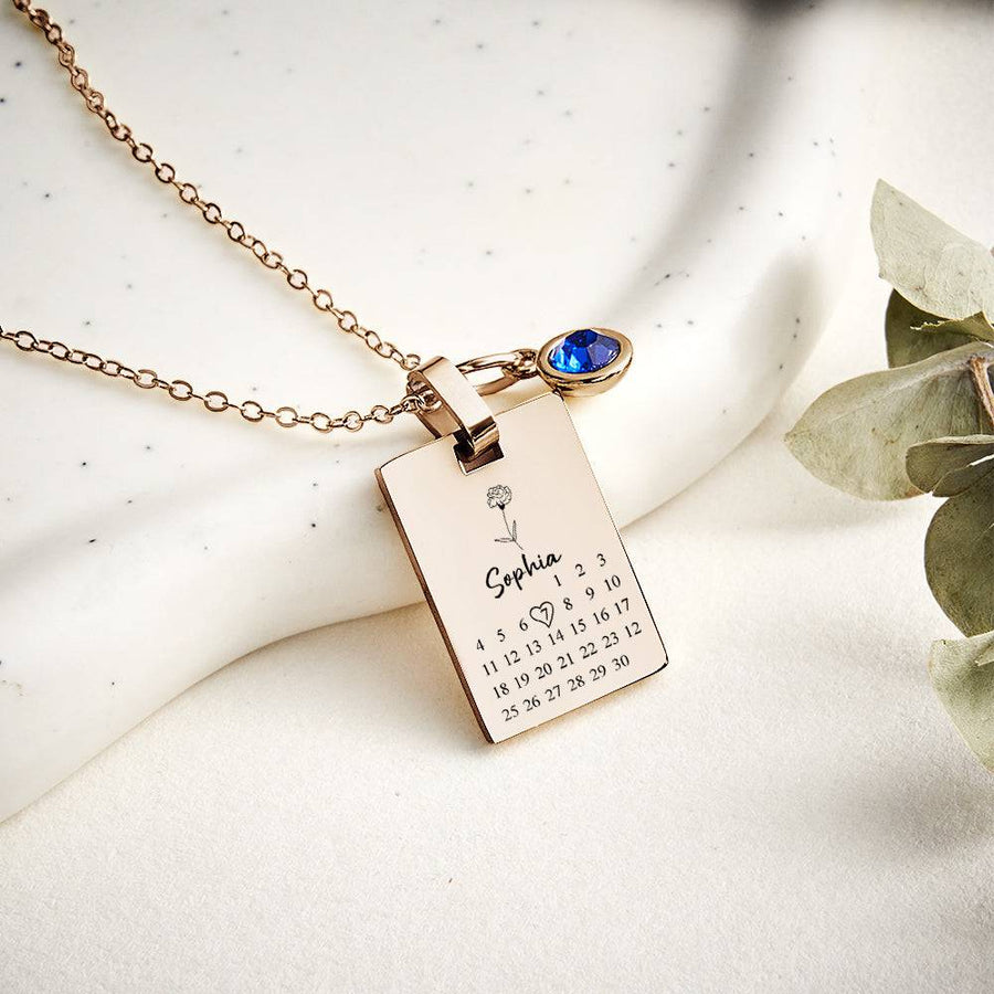 Custom Date Birthstone Necklace