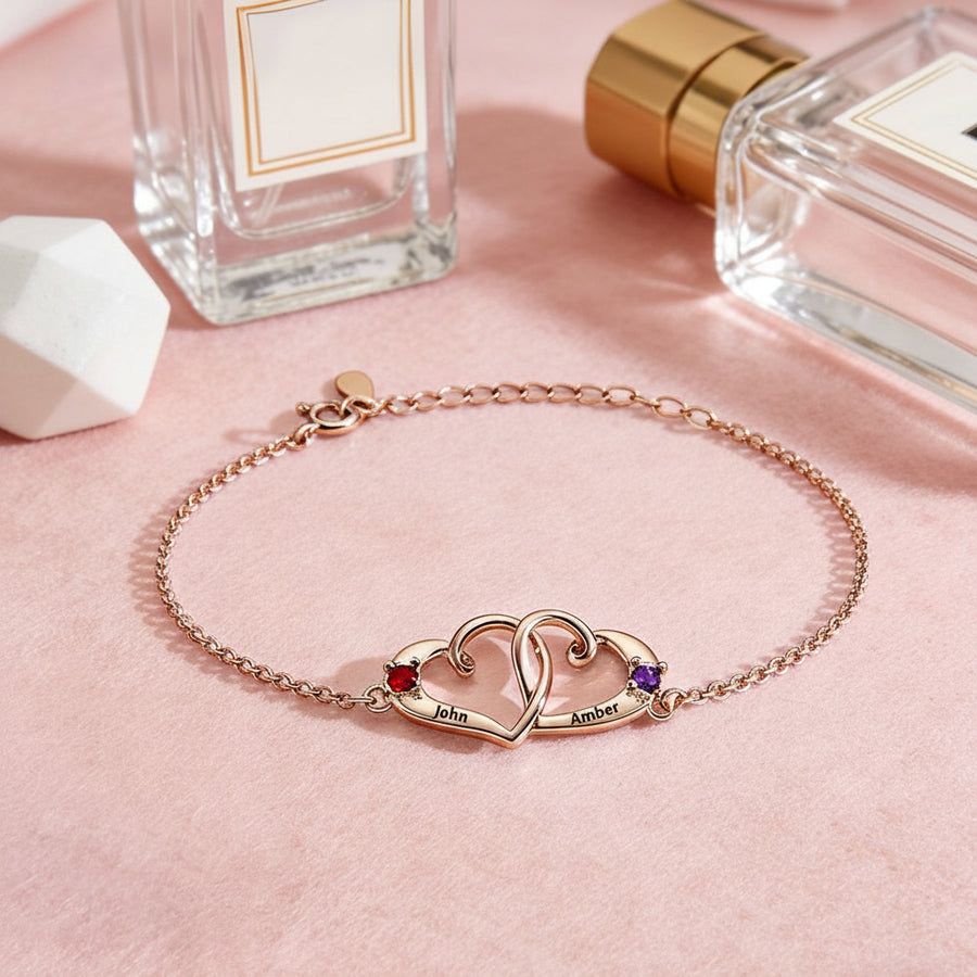 Personalized Double Heart Bracelet