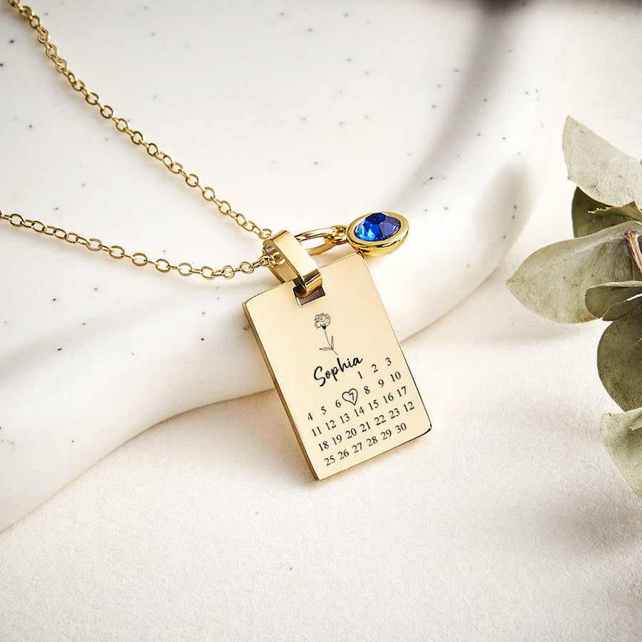 Custom Date Birthstone Necklace
