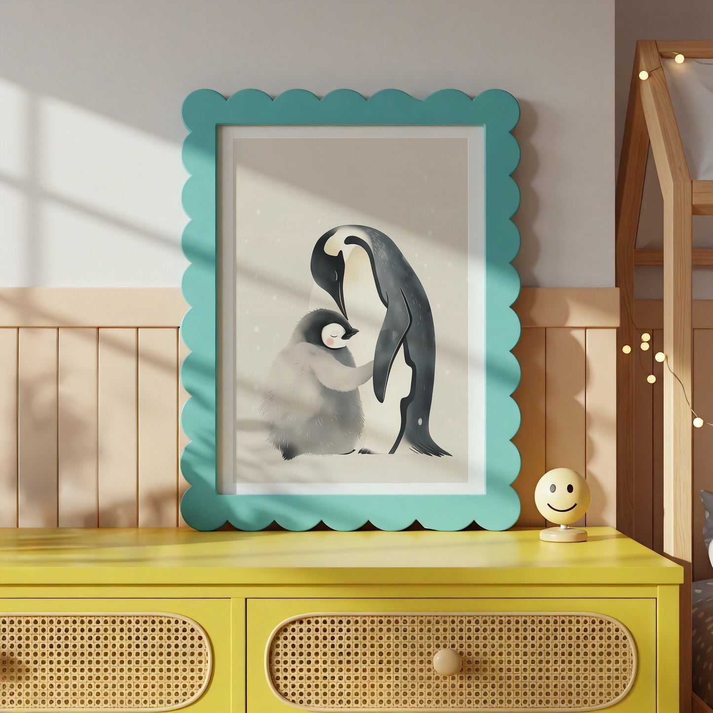 Family of Penguins Artwork in Turquoise Frame product