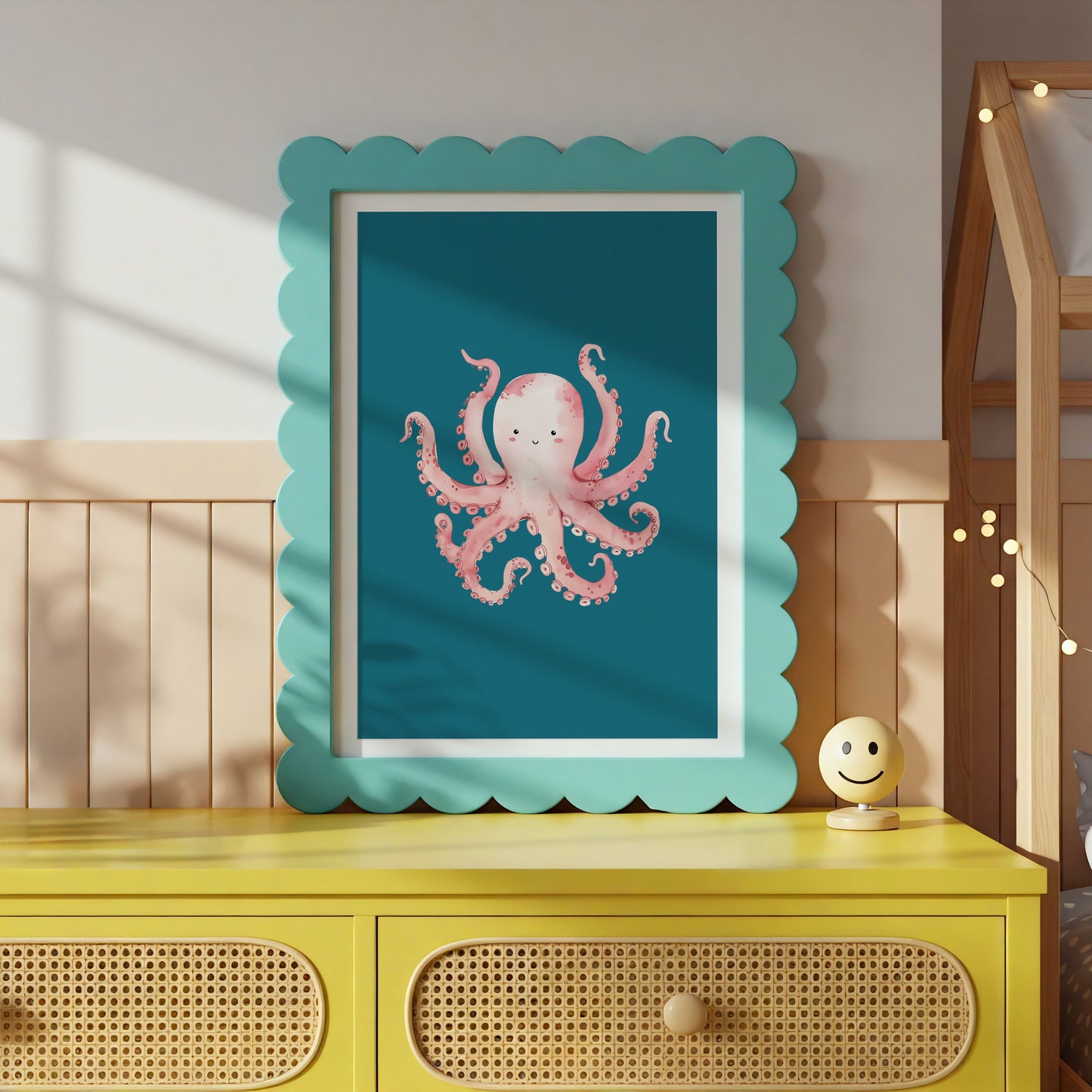Cute Smiling Octopus Print Wall Art Decor product