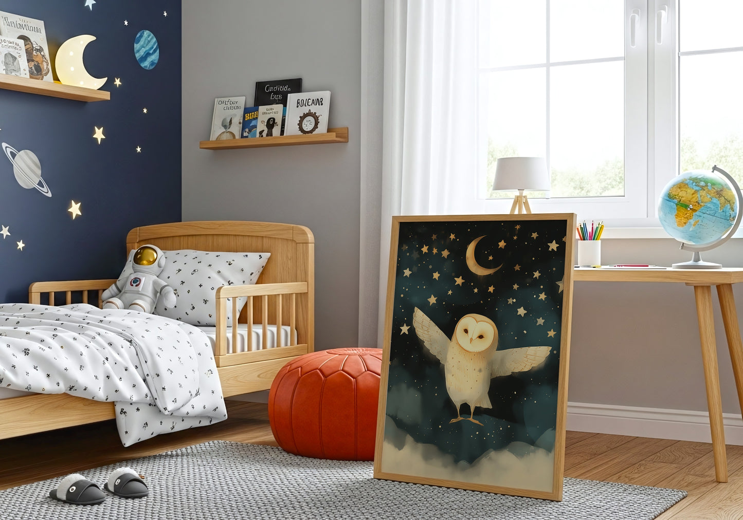 Kids Room Poster with Owl and Moon Nursery product type
