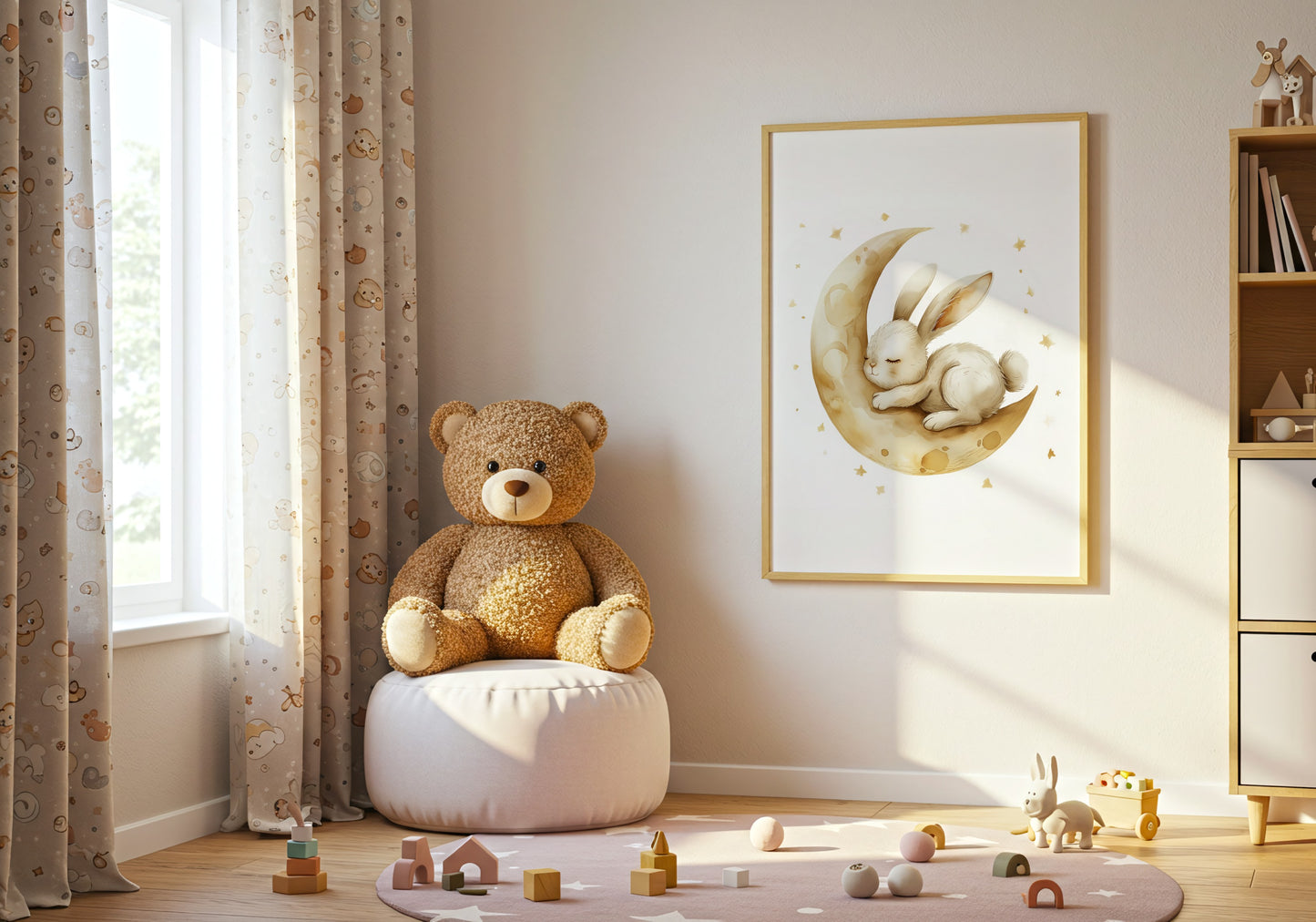 Adorable Teddy Bear Decor Sitting on Pouf Toy Product