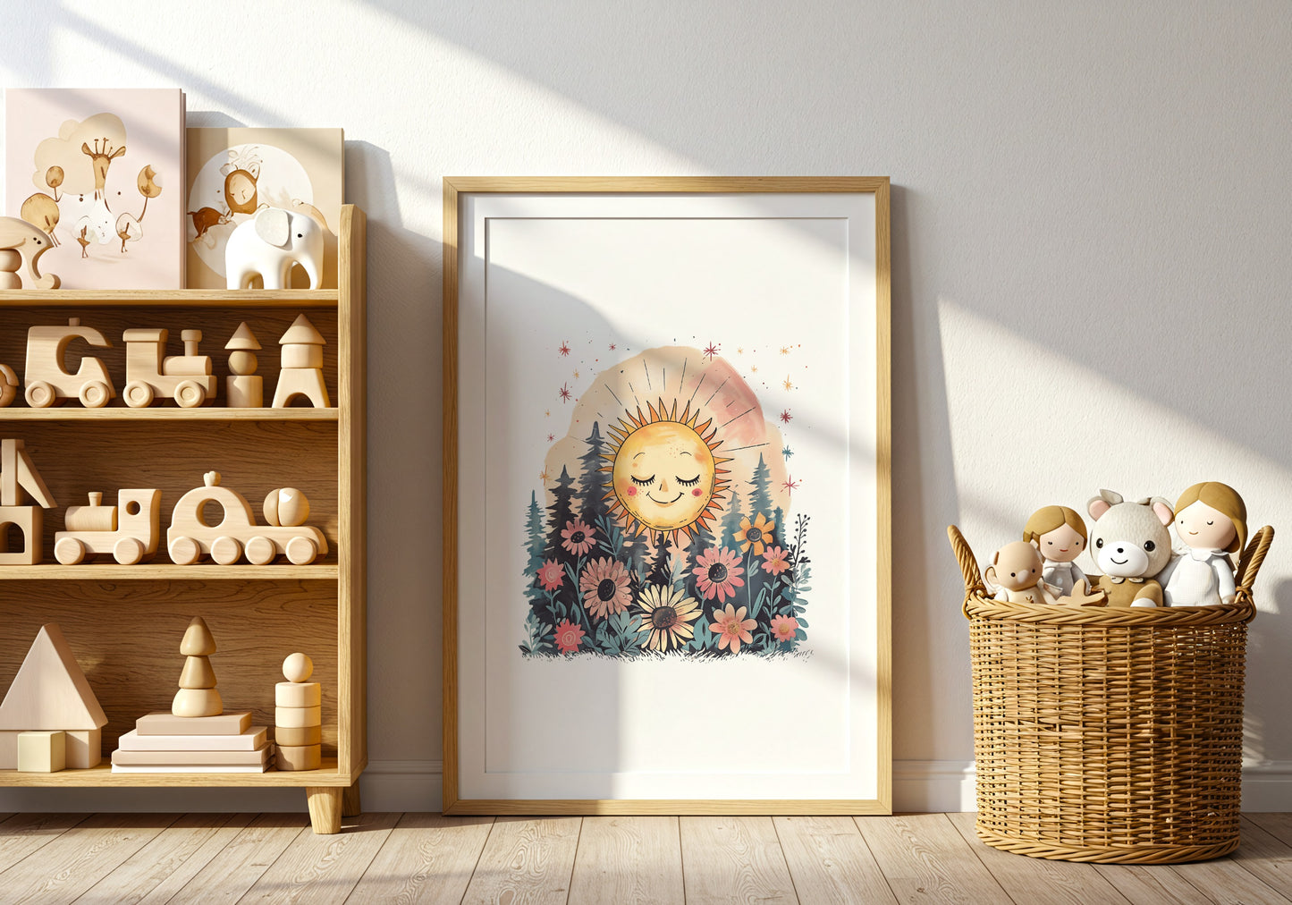 Cheerful Sun and Flowers Framed Wall Art Product
