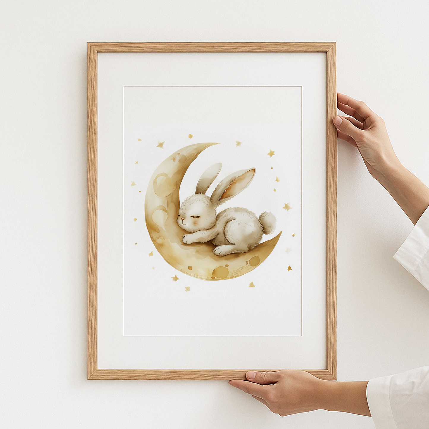 Cute Bunny on Moon Art with Stars Wall product type