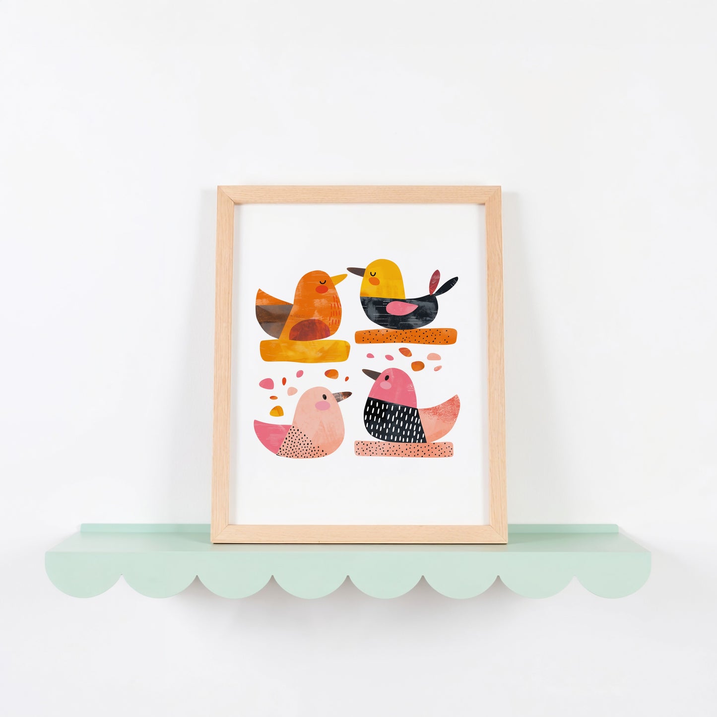 Colorful Birds on Branches Wall Art Print product