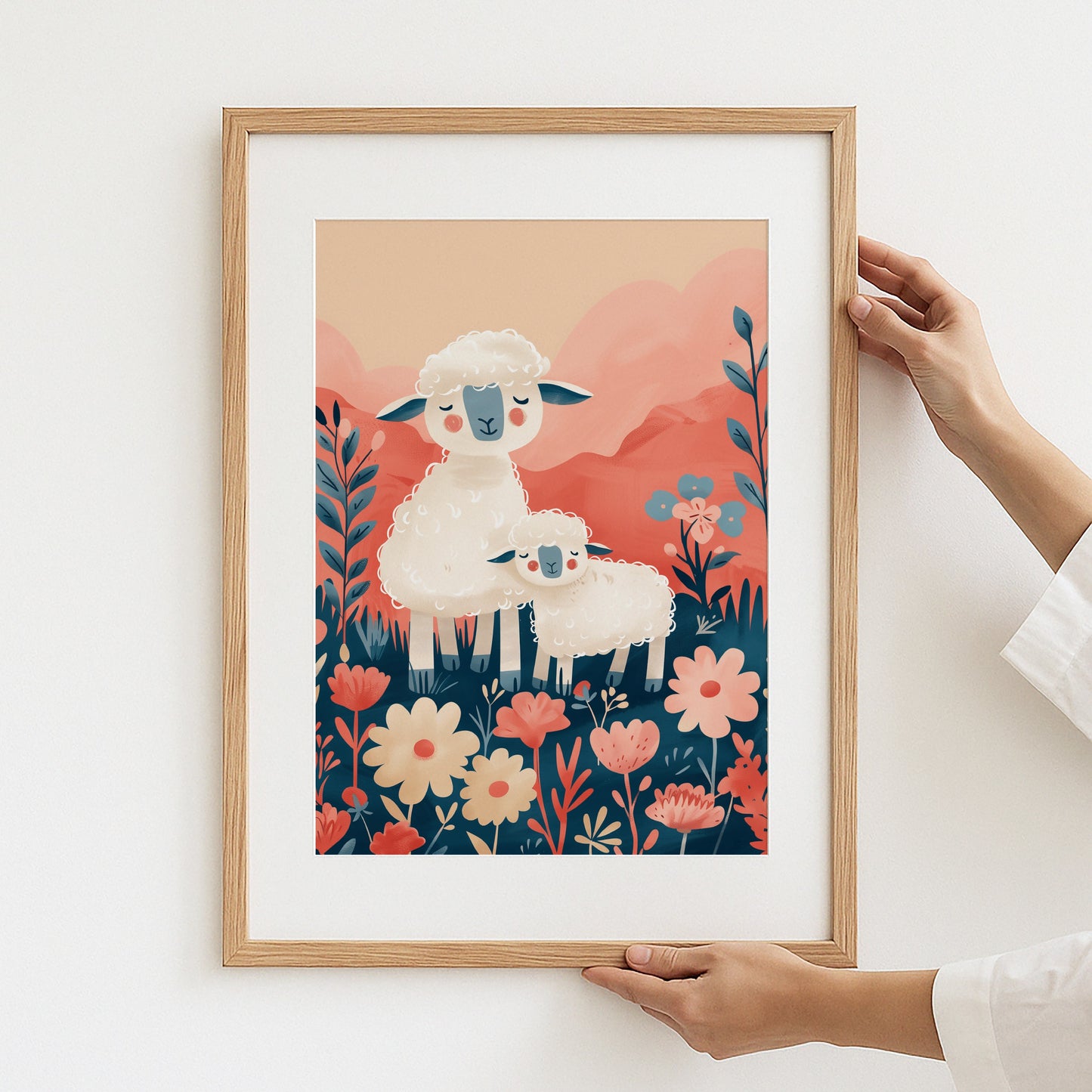 Cute Illustrated Sheep and Floral Art Print product type