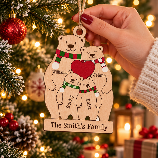 Personalized family bear Wood Christmas ornament