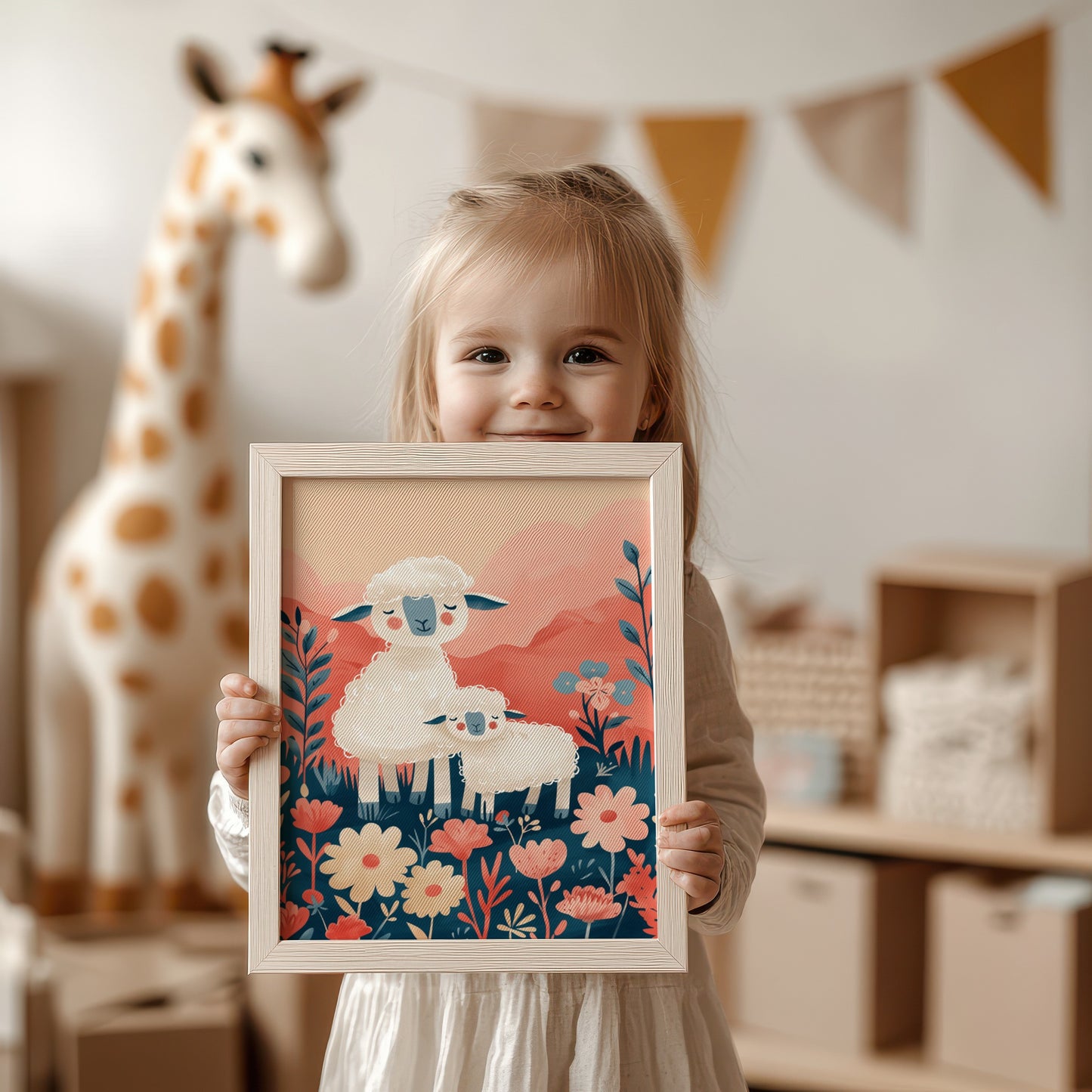 Adorable Sheep and Floral Design Printed Artwork product