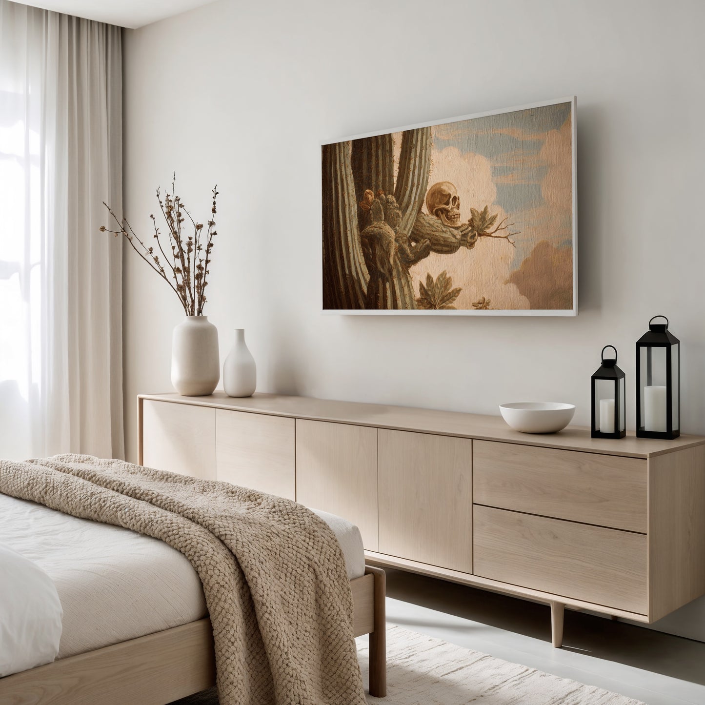 Vintage Sloth Art Canvas Print, Neutral Bedroom Wall Decor, Scandinavian Style, Large Poster