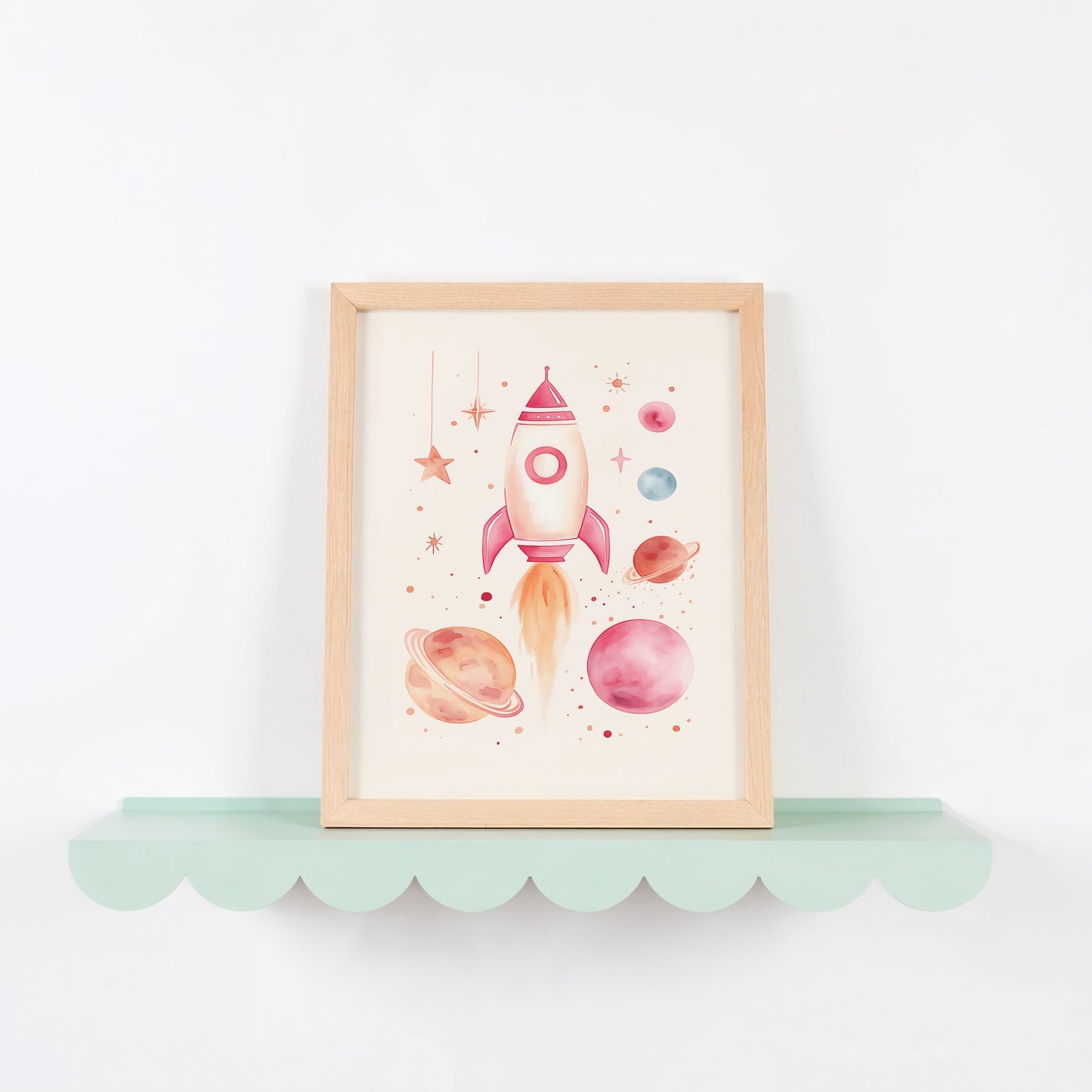 Outer Space Rocket and Planets Themed Art Print product