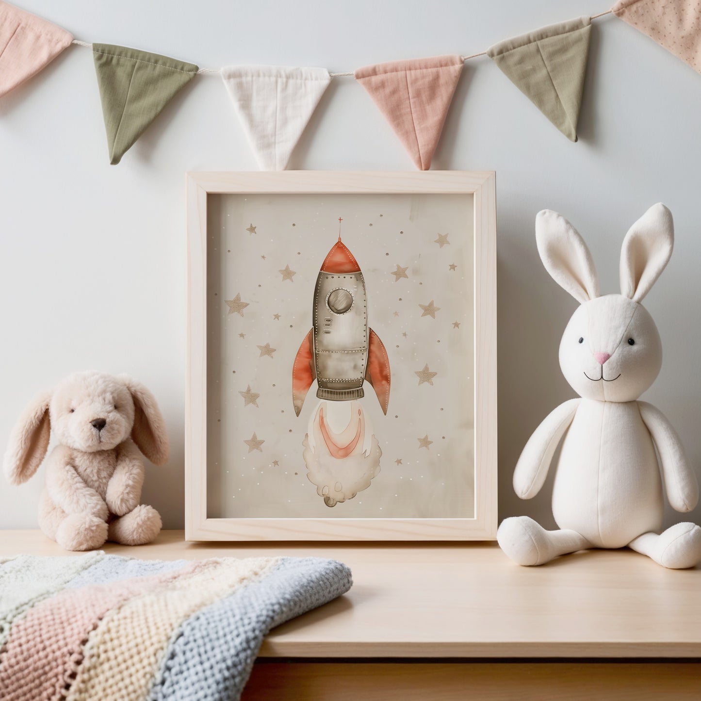 Retro Rocket Illustration for Nursery Decor product
