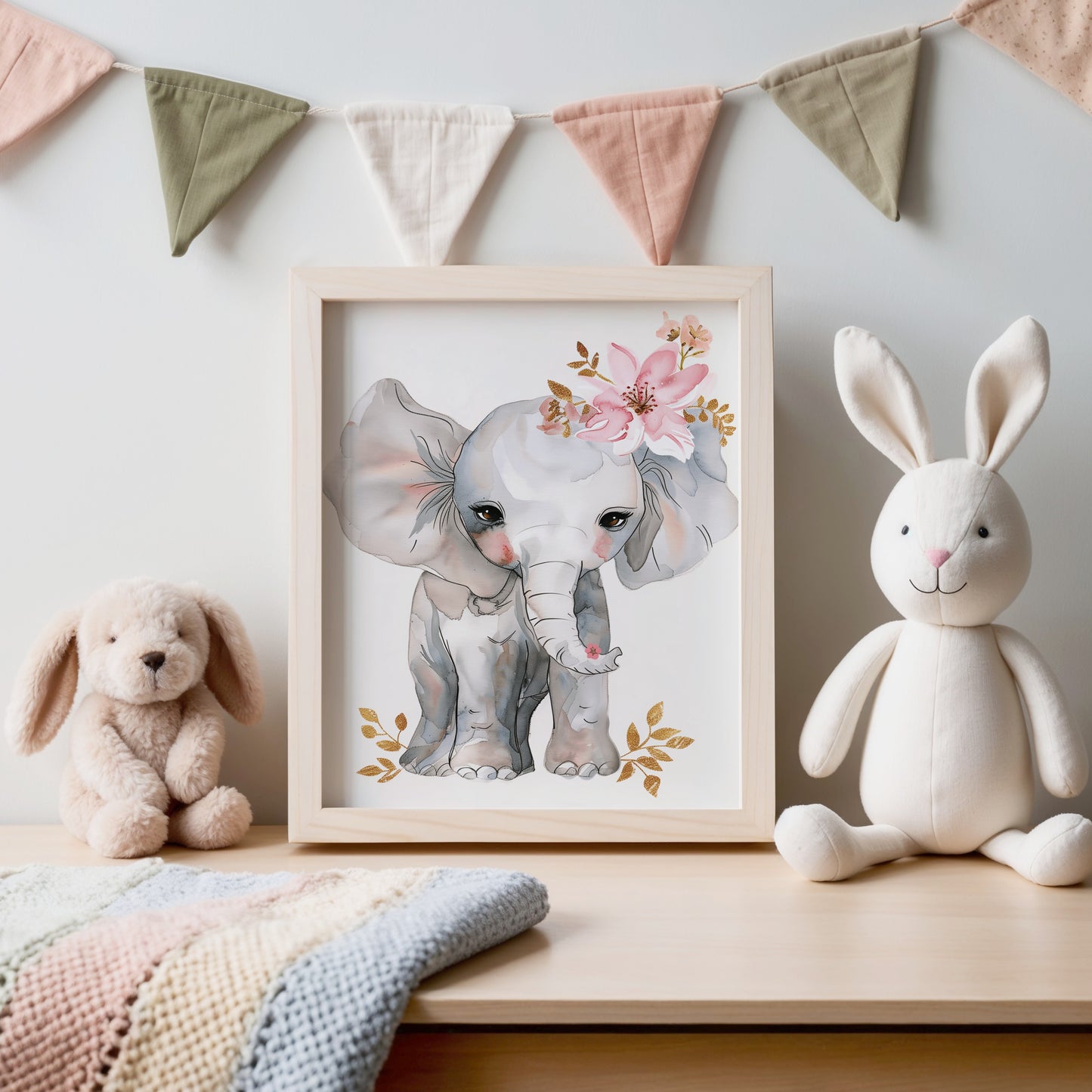 Adorable Elephant Nursery Art Print with Floral Accent product