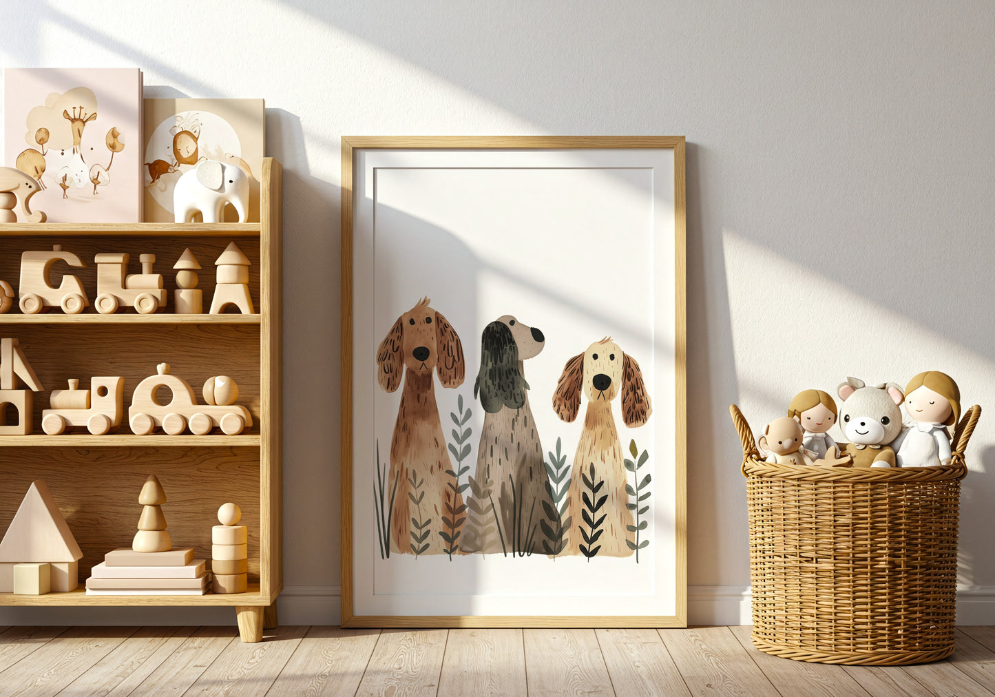 Cute Trio Dogs Nursery Room Art Print product type