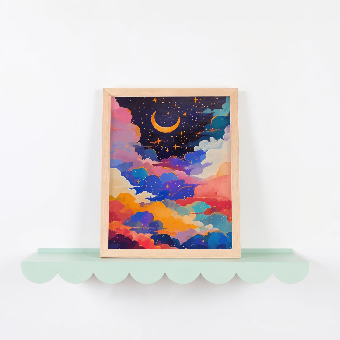 Colorful Night Sky Print with Crescent Moon Art product