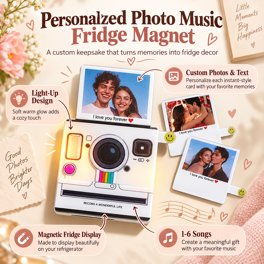 Custom Photo Music Fridge Magnet | Light-Up Instant-Style | 1–6 Songs