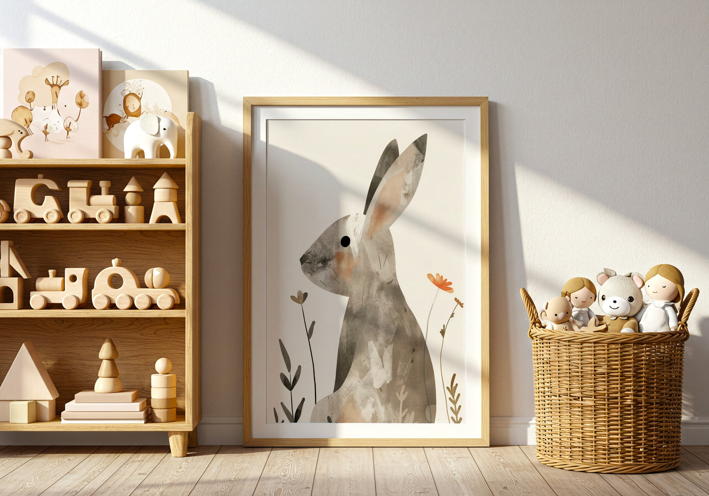 Whimsical Rabbit and Floral Art Print for Kids Room product