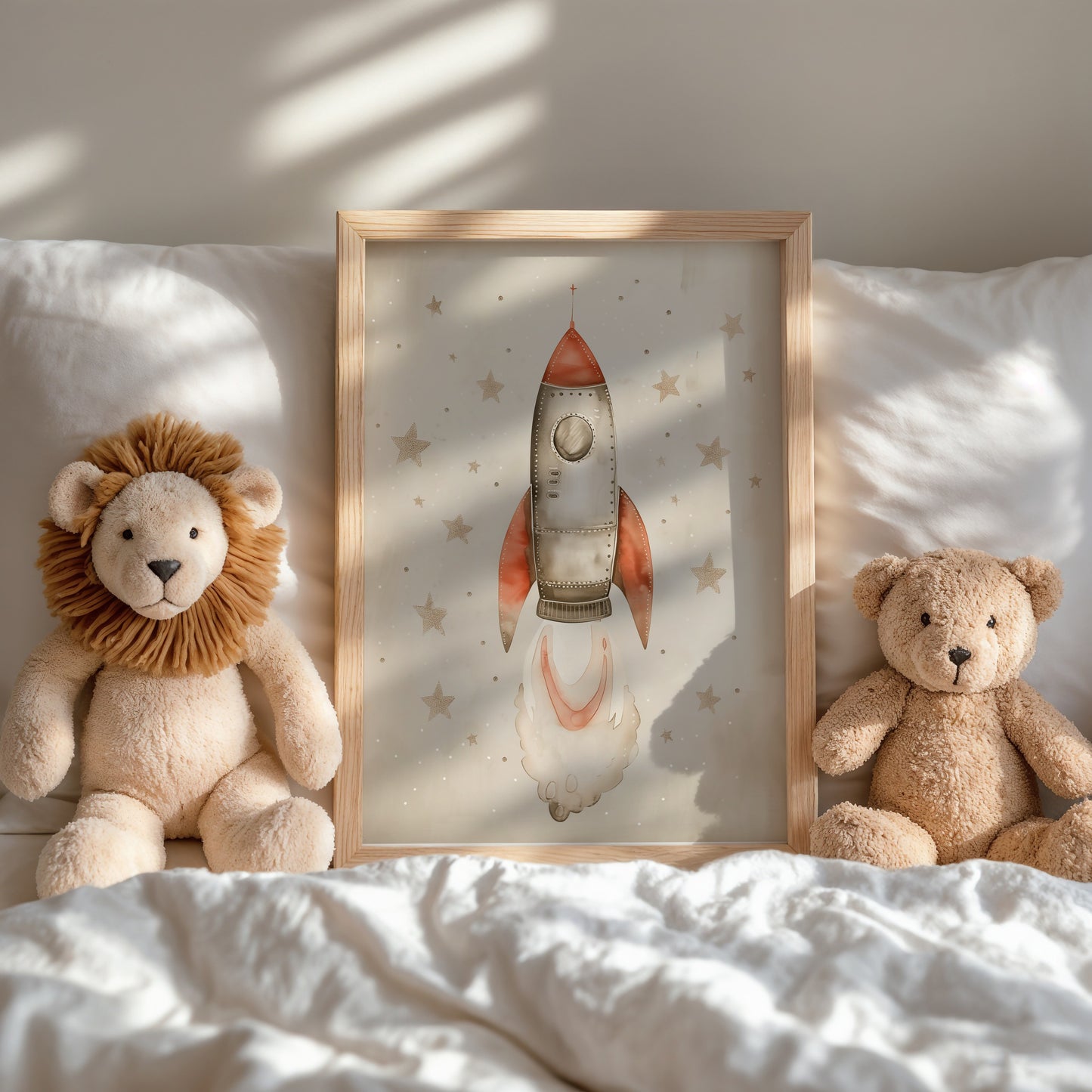 Rocket Illustration with Teddy Bears Framed Art product