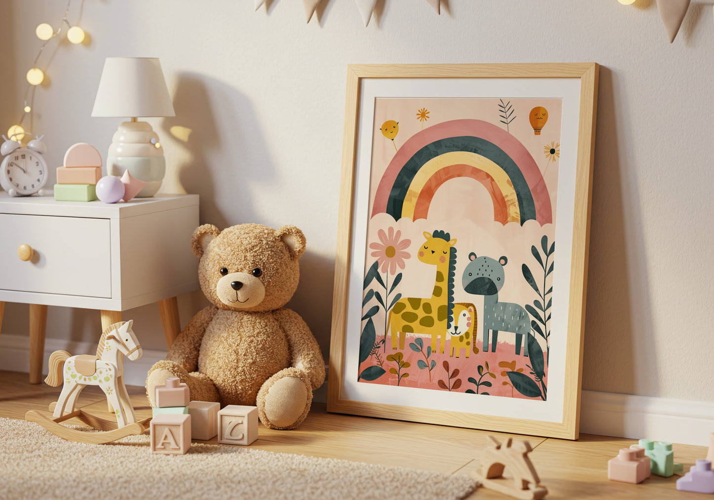 Adorable Rainbow Animal Nursery Art Print product type