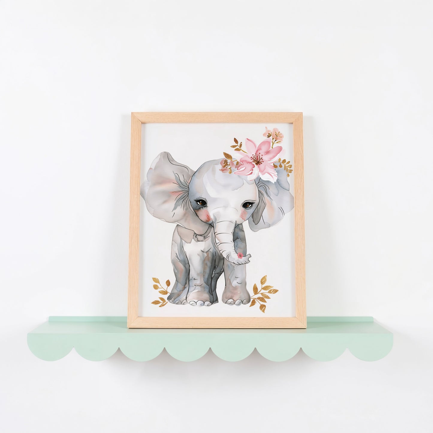 Adorable Baby Elephant Wall Art with Floral Design product