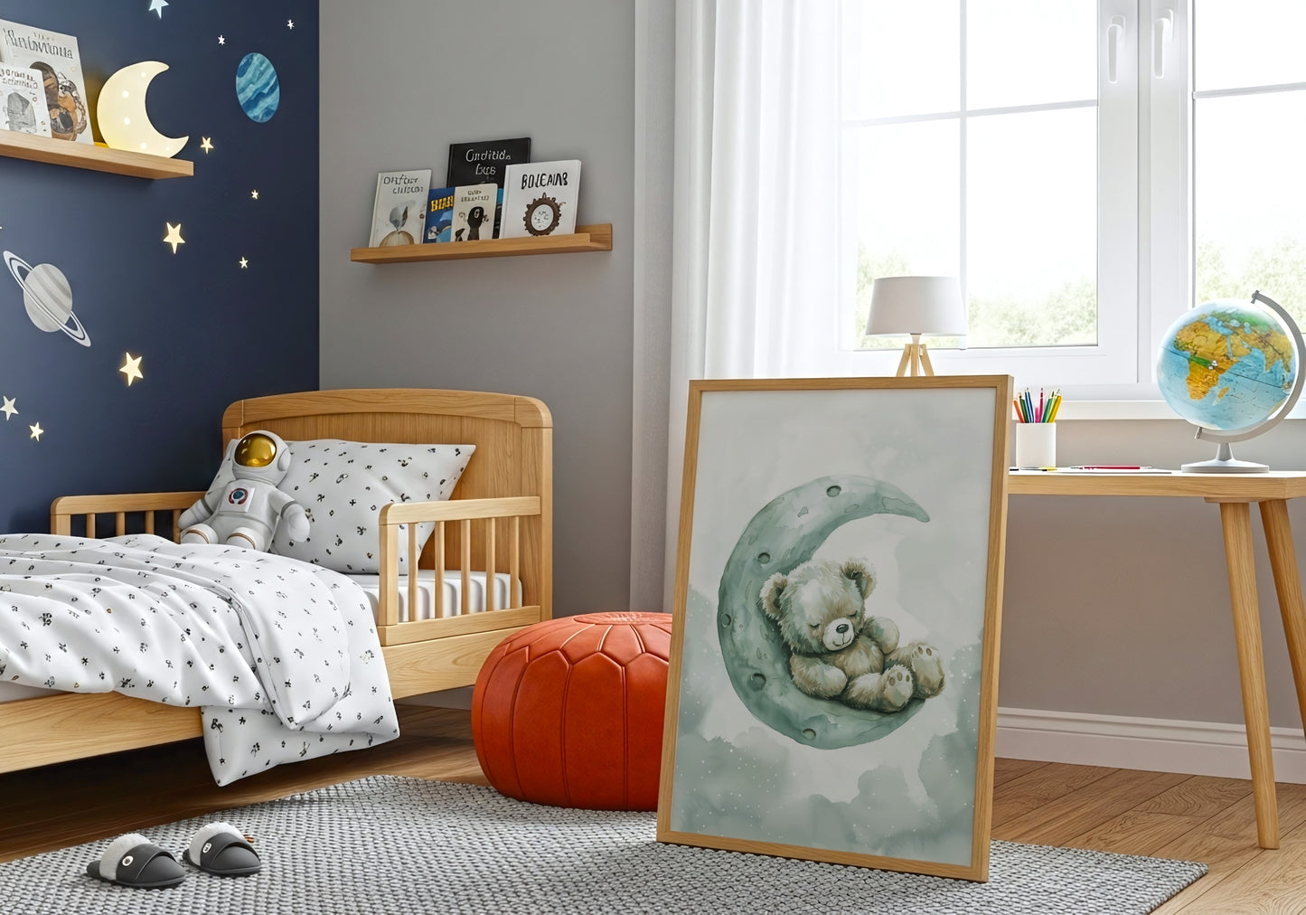 Sleeping Teddy Bear on a Moon Wall Art Product