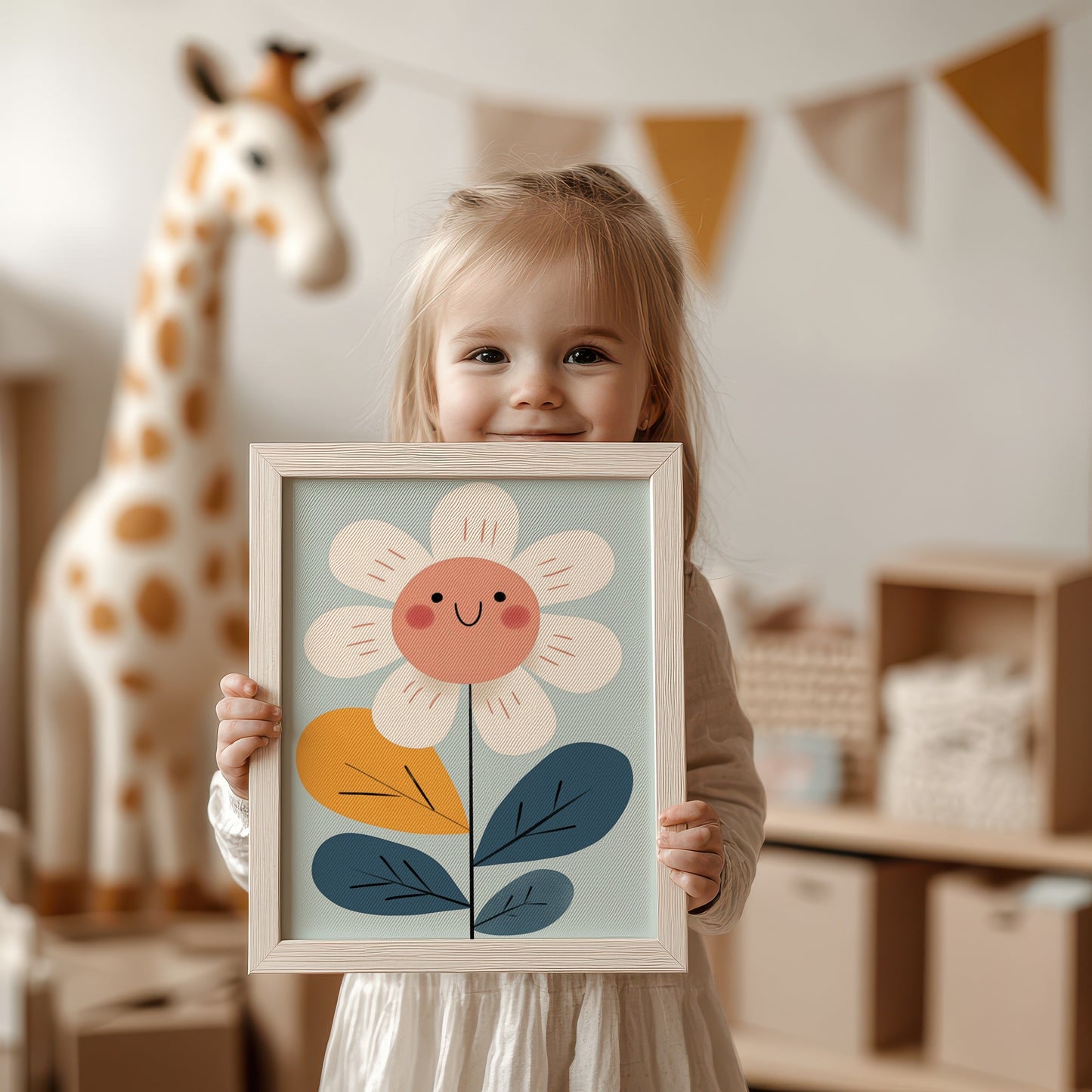 Adorable Children Room Decor Print with Smiling Flower product type