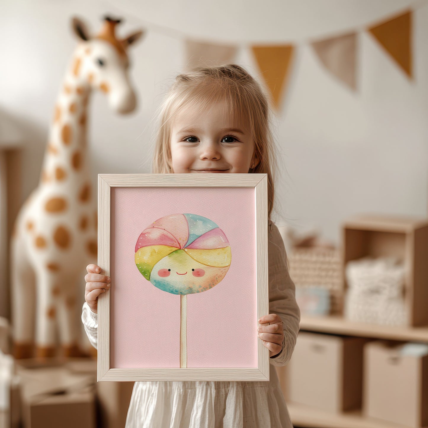 Adorable Lollipop Watercolor Print for Kids Room decor product