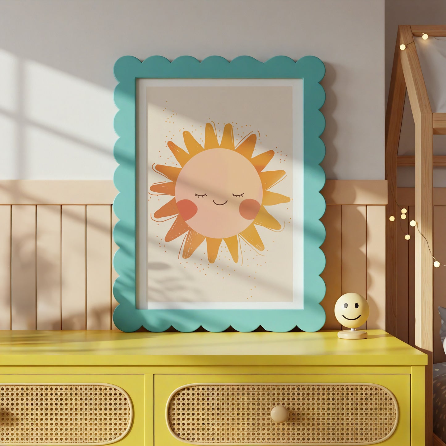 Cute Smiling Sun Framed Artwork for Kids Room Décor product type