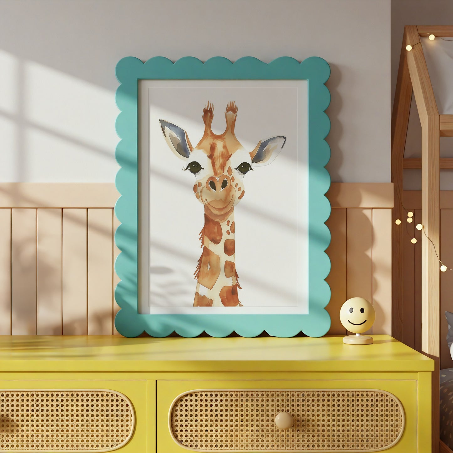 Cute Giraffe Illustration in Turquoise Frame product