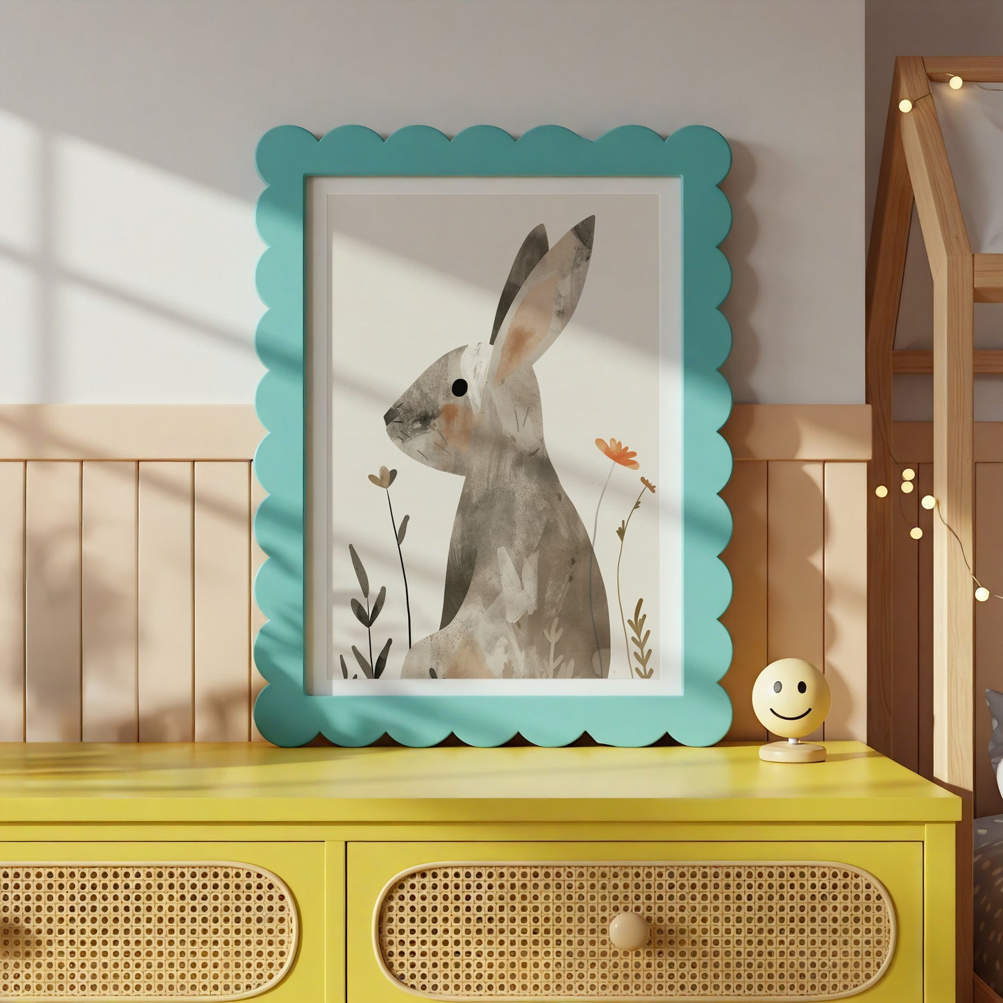 Watercolor Bunny Art Print with Floral Details product