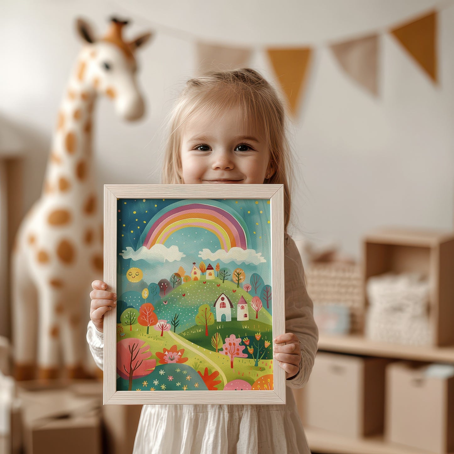 Colorful Rainbow and Village Print for Kids Room product type