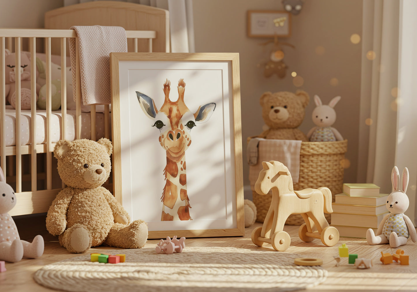 Adorable Giraffe Print in Wooden Frame for Nursery product